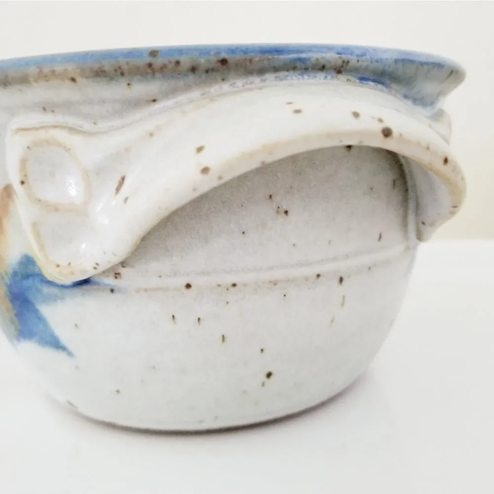 Vintage Pottery bowl with handles signed